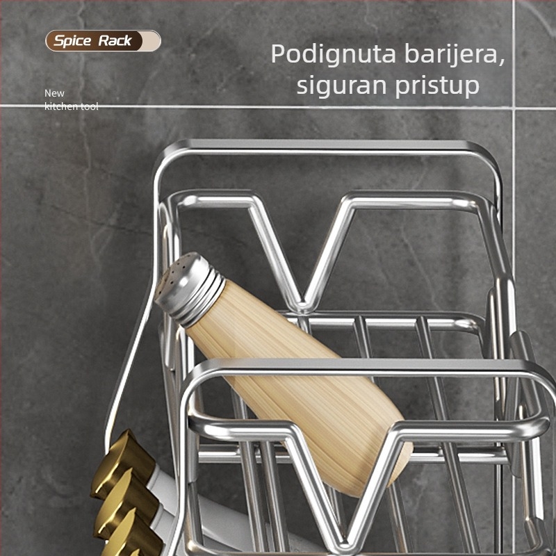 Guangkai Stalak za začine na kuhinjskom pultu, višeslojni, nehrđajući čelik, bez bušenja, moderan minimalistički dizajn