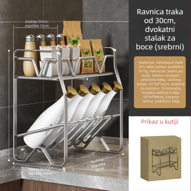 Guangkai Stalak za začine na kuhinjskom pultu, višeslojni, nehrđajući čelik, bez bušenja, moderan minimalistički dizajn