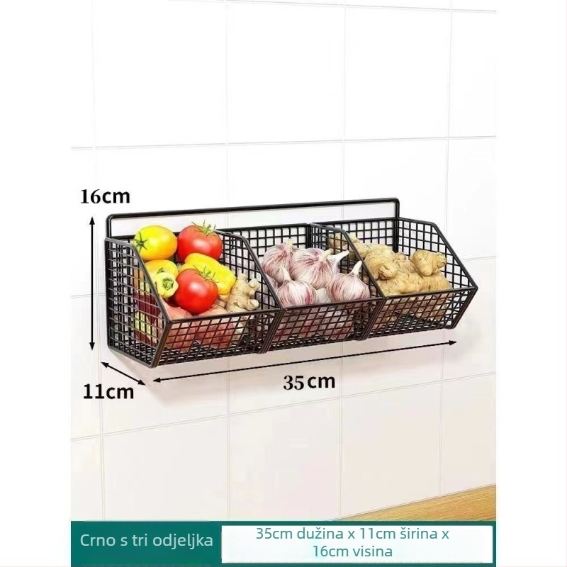 Elegant metalni zidni organizator kuhinje, višenamjenski pravokutni skladišni regal