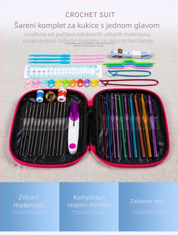 Set kukica za pletenje, 22 komada, oksidirana nehrđajuća čelika i aluminijska legura