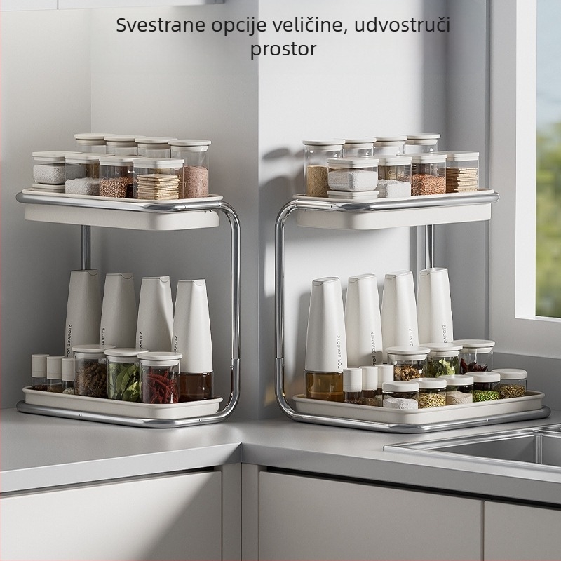 Držač za začine za kuhinjski radni stol, višeslojni, od karbonskog čelika, moderni minimalistički stil, bez bušenja