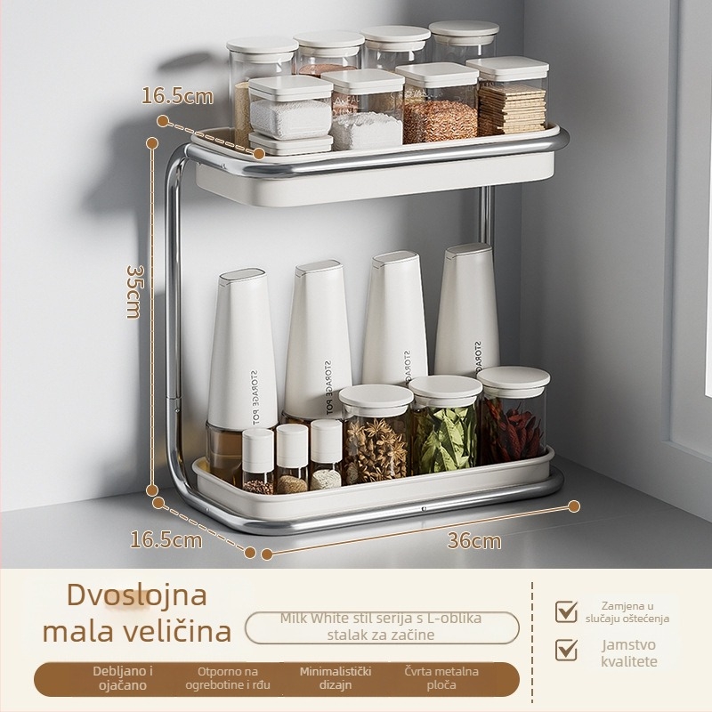 Držač za začine za kuhinjski radni stol, višeslojni, od karbonskog čelika, moderni minimalistički stil, bez bušenja