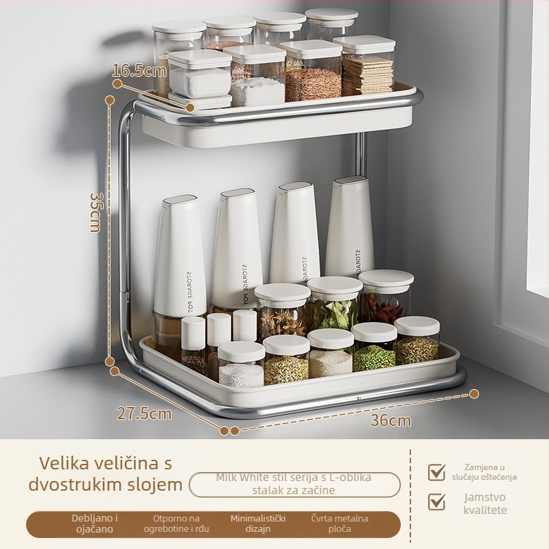 Držač za začine za kuhinjski radni stol, višeslojni, od karbonskog čelika, moderni minimalistički stil, bez bušenja