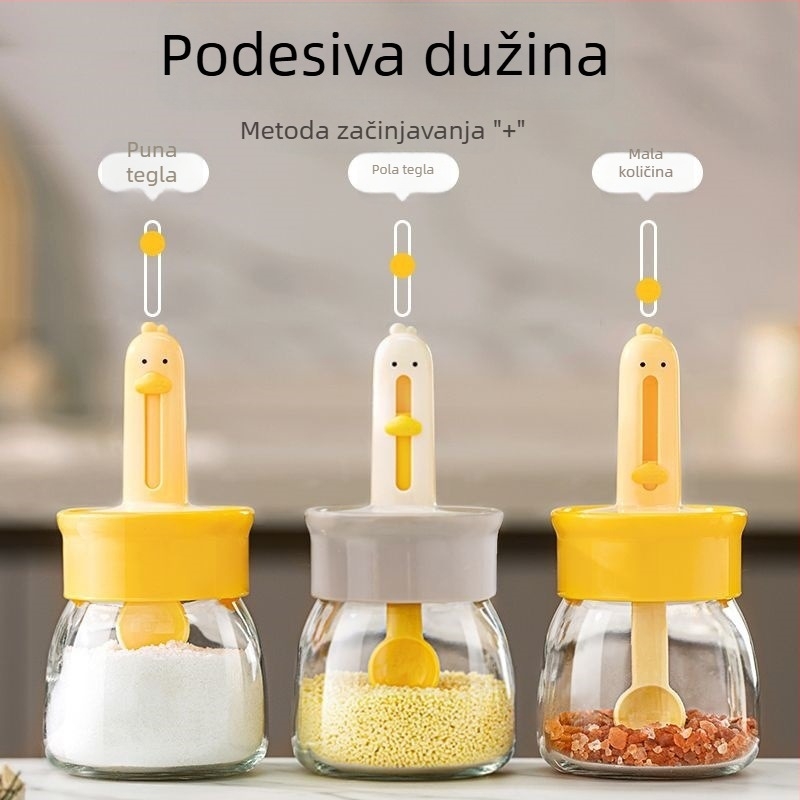Staklena posuda za začine s integriranim poklopcem i žličicom – za čvrste začine, materijal: PP + kalcijsko staklo + silikagel, marka Xingzhou, moderan minimalistički stil