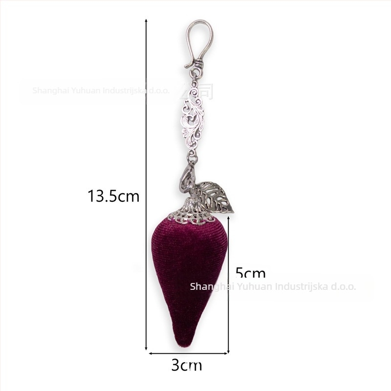 Torba za igle s vintage visećim ukrasom, motivi chilli paprike i slatkog krumpira, ručna izrada