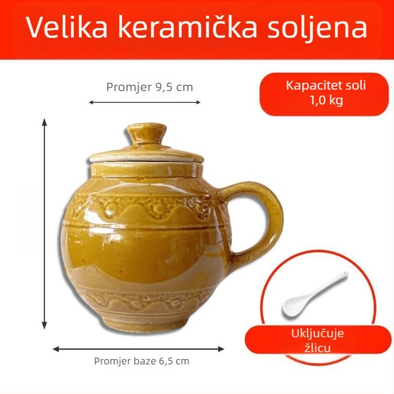 Keramička posuda za začine – visoko otporna na temperaturu, vintage stil, za čvrste začine, sol i ulje