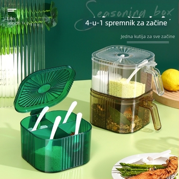 Honggu plastični set posuda za začine s četiri odjeljka za čvrste začine, s otisnutim logotipom, stil svijetlog luksuza