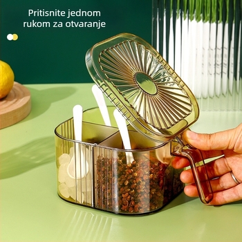 Honggu plastični set posuda za začine s četiri odjeljka za čvrste začine, s otisnutim logotipom, stil svijetlog luksuza