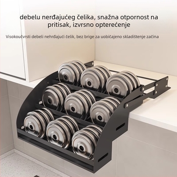 Izvlačni stalak za začine — metalni, dvostruko podesivi, sklopivi kuhinjski regal za skladištenje