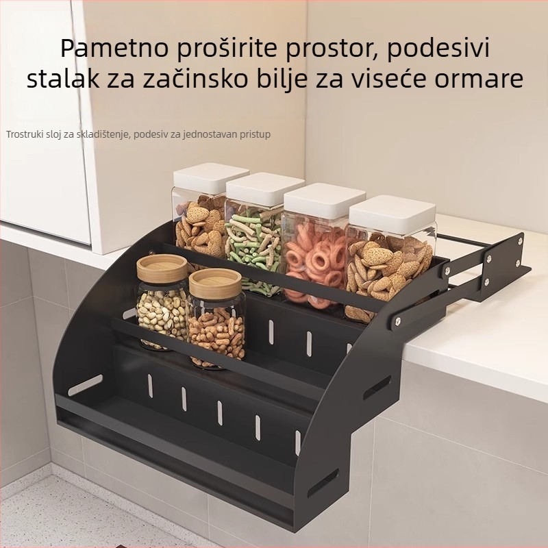 Izvlačni stalak za začine — metalni, dvostruko podesivi, sklopivi kuhinjski regal za skladištenje