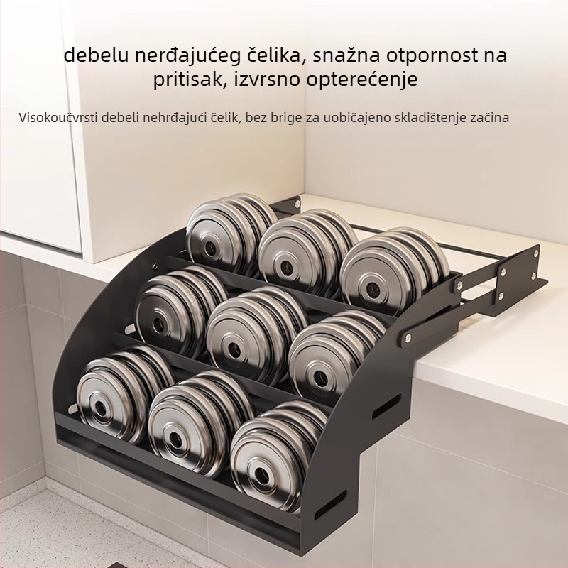 Izvlačni stalak za začine — metalni, dvostruko podesivi, sklopivi kuhinjski regal za skladištenje