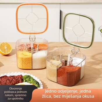 Set kutije za začine s četiri odjeljka, bočicama soli i MSG, plastična kuhinjska posuda i solnička