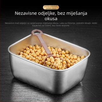 Posuda za začine od nehrđajućeg čelika s poklopcem, kvadratnog oblika, višekamernog dizajna, komercijalne kvalitete, mogućnost tiskanja logotipa i prilagodbe