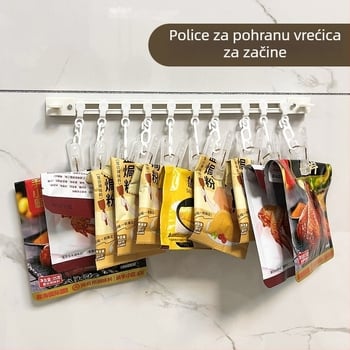Stalak za pohranu vrećica sa začinima i klipom za zatvaranje, zidni, bez bušenja, plastični