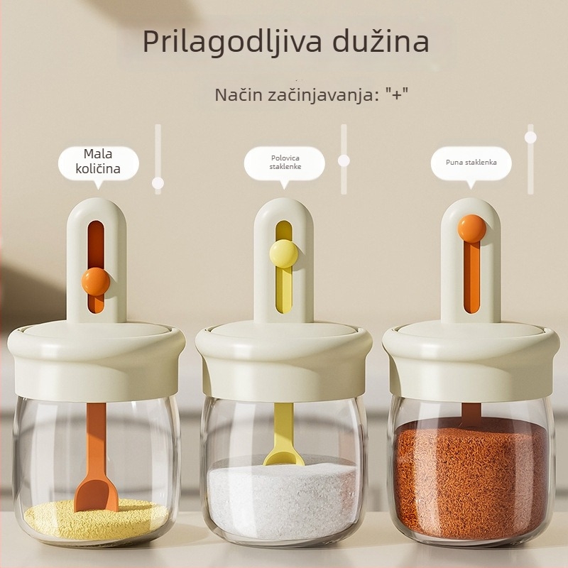 Teleskopska žlica za začine s poklopcem, integrirana kutija za začine — staklo, japanski stil, tisk logotipa dostupan, prilagodljivo