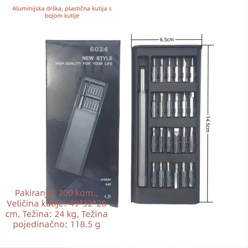 24-in-1 precizan magnetski odvijač set za popravak mobilnih telefona, S2 alatna čelična legura, 192 g
