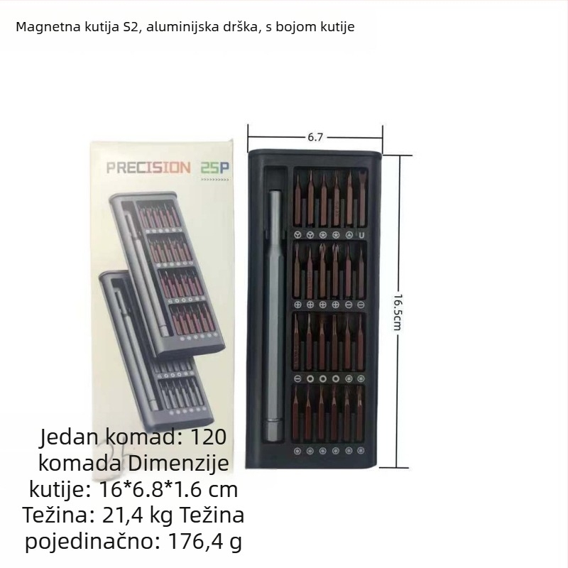 24-in-1 precizan magnetski odvijač set za popravak mobilnih telefona, S2 alatna čelična legura, 192 g