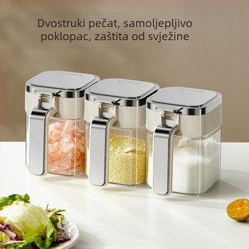 Stakleni set zatvorenih spremnika za suhe začine, moderan minimalistički stil, prilagodljivo prerada, pakiranje u papirnatu kutiju