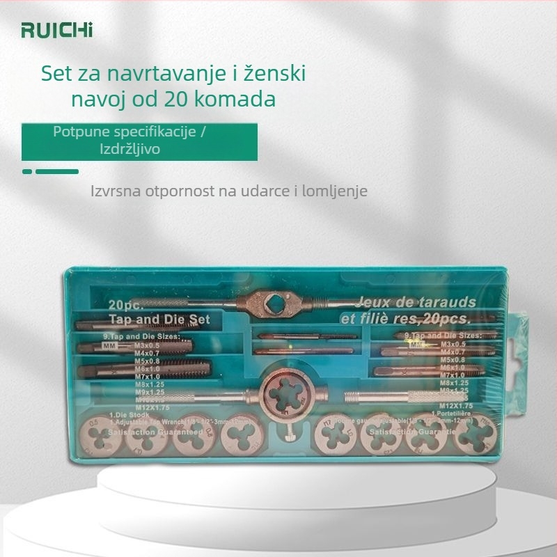 Set Tap Die za navijanje navoja, 12/20 komada, 45# čelik, ruichi brend, težina 0,42–0,52 kg
