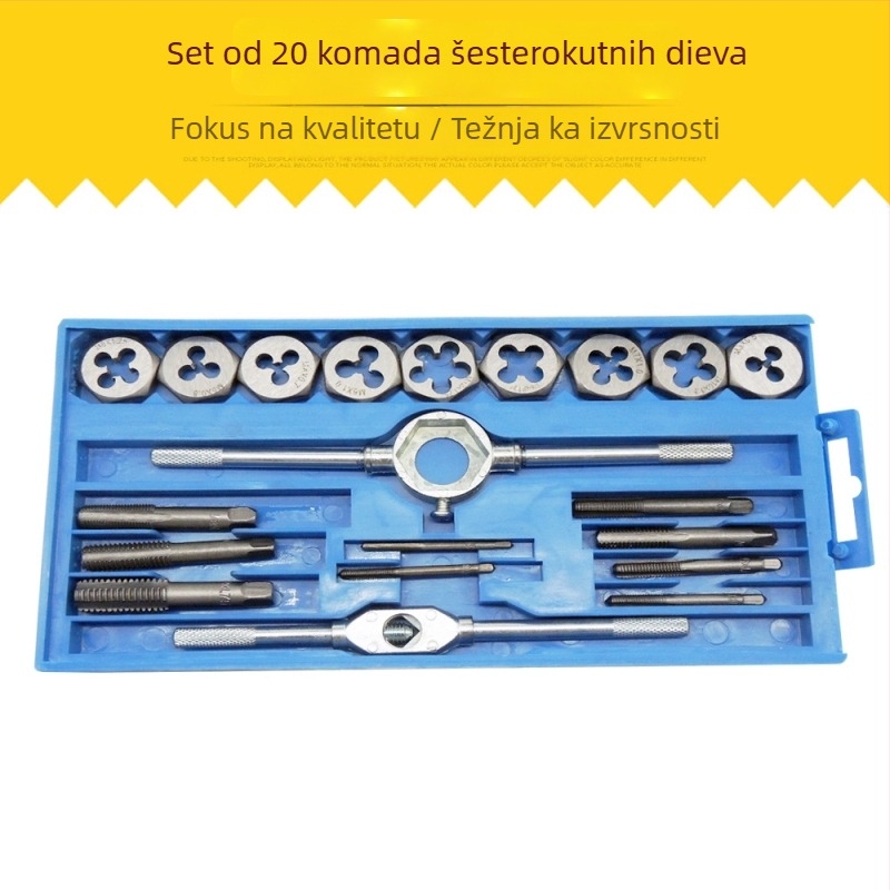 Set za navojne alate – šesterokutni, 20 kom, metrički standard, čelik 45, model 001, za ručnu uporabu