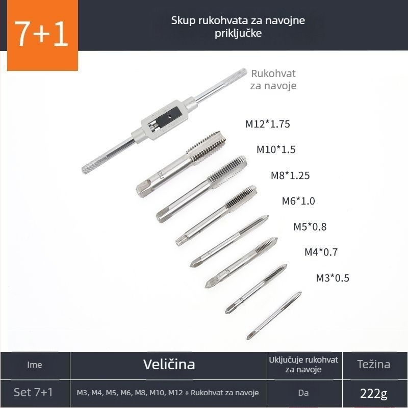8-dijelni set za navoj, od karbonske čelika
