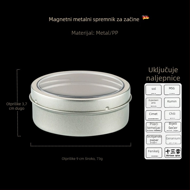 Bosans magnetska kutija za začine s poklopcem – za čvrste začine, moguć prilagodljiv logotip, moderan minimalistički dizajn