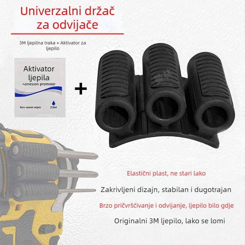 Držač za bitove odvijača s ljepilom 3M, organizator za bitove s 3 ili 4 rupe, klip za brzo oslobađanje, od ugljičnog čelika