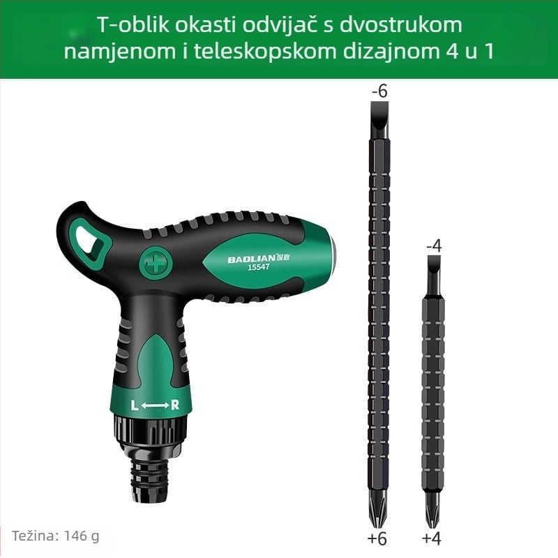 T-tipu odvijač s križnim i ravnim vrhom, dvostrani, magnetski, od karbonskog čelika, višenamjenski