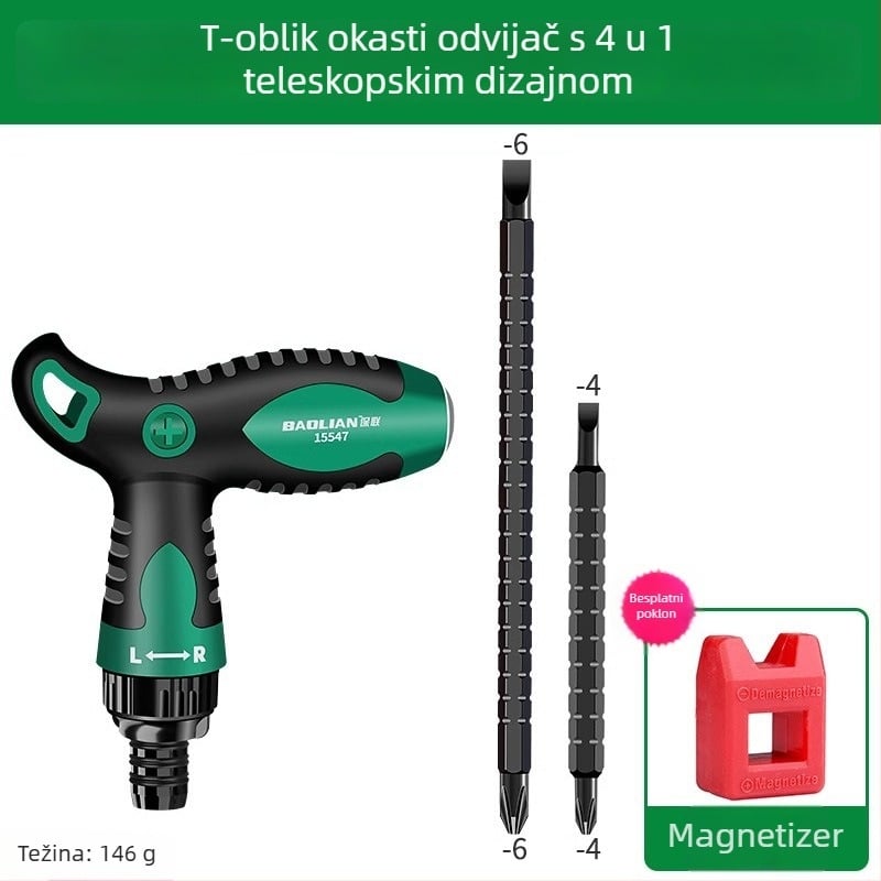 T-tipu odvijač s križnim i ravnim vrhom, dvostrani, magnetski, od karbonskog čelika, višenamjenski