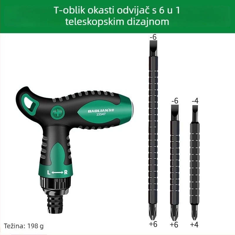 T-tipu odvijač s križnim i ravnim vrhom, dvostrani, magnetski, od karbonskog čelika, višenamjenski
