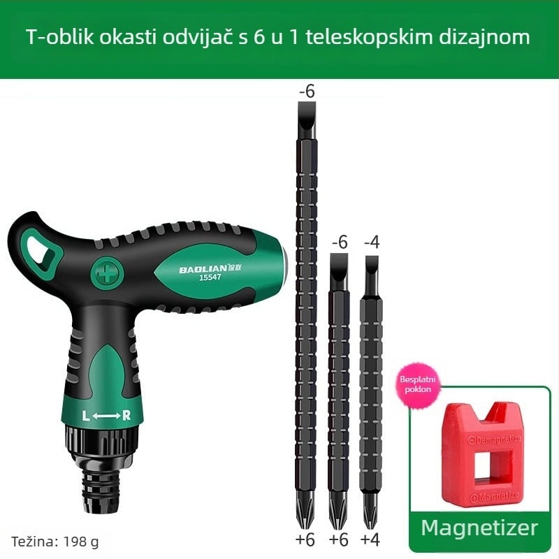 T-tipu odvijač s križnim i ravnim vrhom, dvostrani, magnetski, od karbonskog čelika, višenamjenski