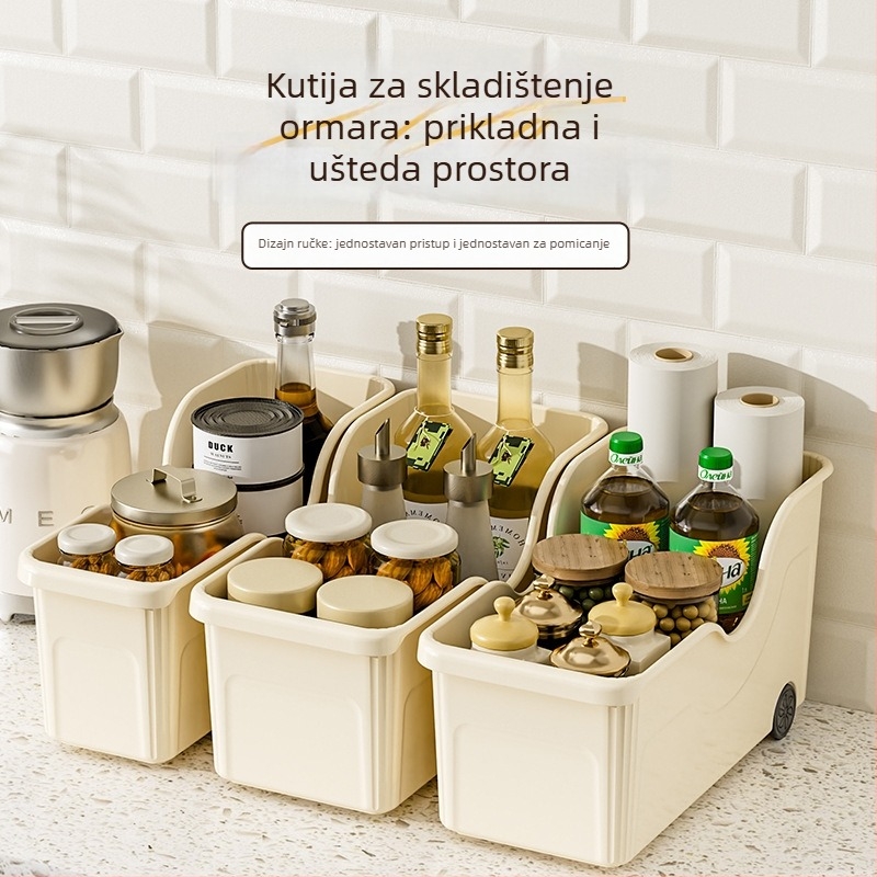 Kuhinjska organizatorica za posuđe s kotačićima — sklopiva, višestruka, plastična, za poklopce, začine, posuđe i dasku za rezanje