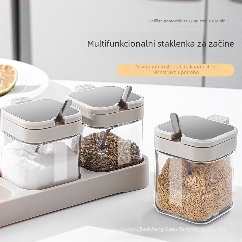 Set posuda za začine – staklene bočice za začine, s tiskanim logotipom, premium kuhinjsko skladištenje, japanski stil
