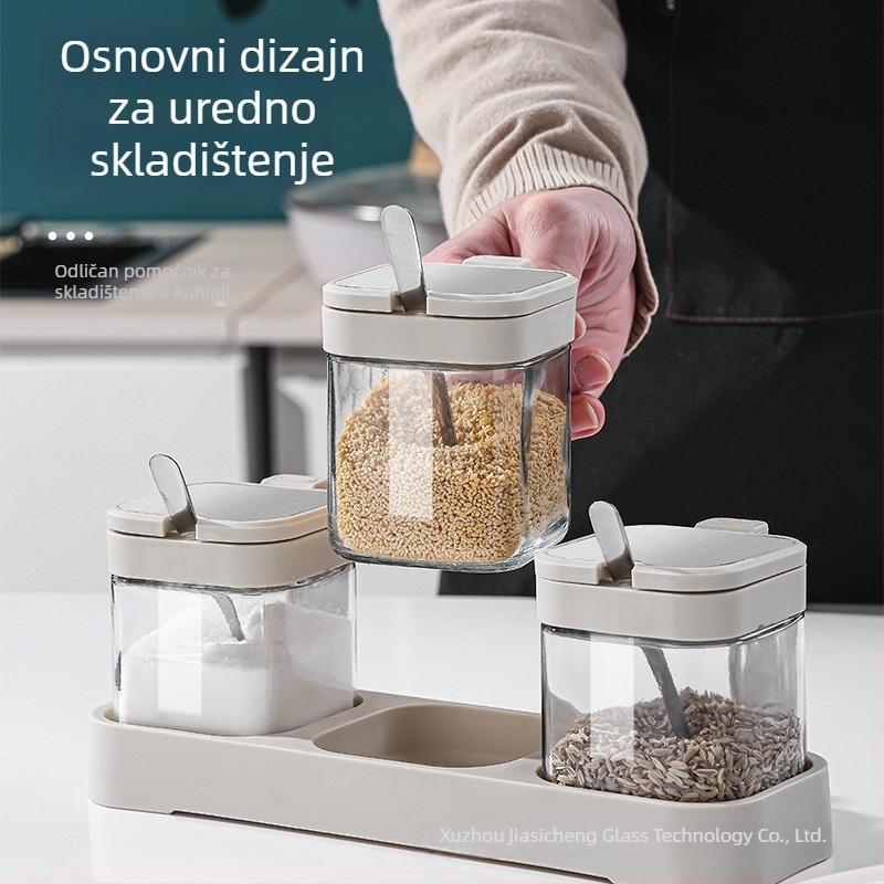 Set posuda za začine – staklene bočice za začine, s tiskanim logotipom, premium kuhinjsko skladištenje, japanski stil