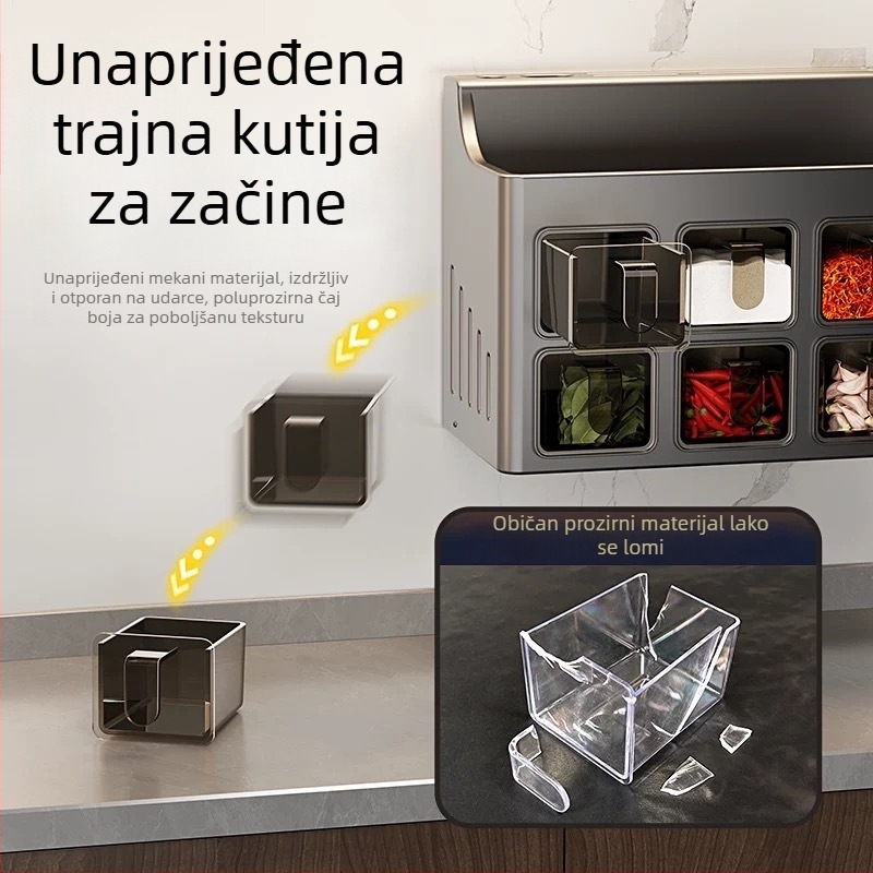 Držač za začine i kuhinjske potrepštine, zidni, nehrđajući čelik, višefunkcionalan, bez ugradnje, integrirani držač noževa, štapića i žlica