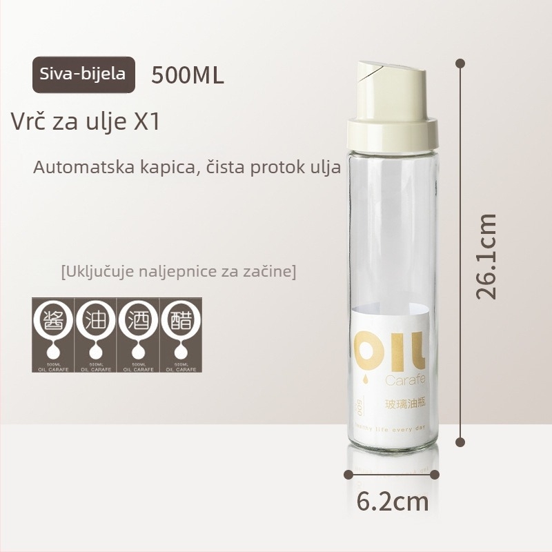 Staklena posuda za ulje Acceleration, s tiskanim logom, automatsko otvaranje i zatvaranje, moderni minimalistički stil