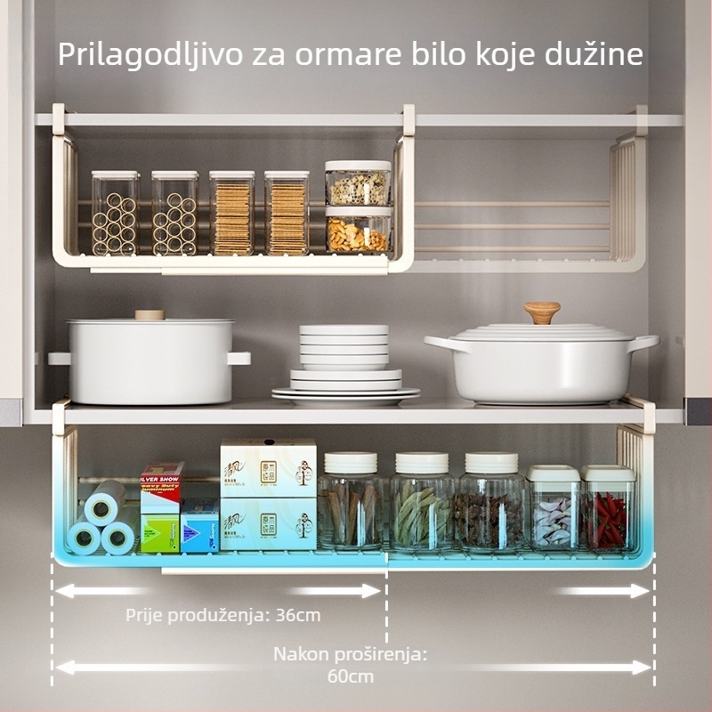 Kuhinjski regał za skladištenje – izvlazni, slojevit, viseći ispod ormarića; Pokretan, bez ugradnje; Materijal: 42749; Značka Jingming Home; 2024 lansiranje; Moderan minimalistički stil