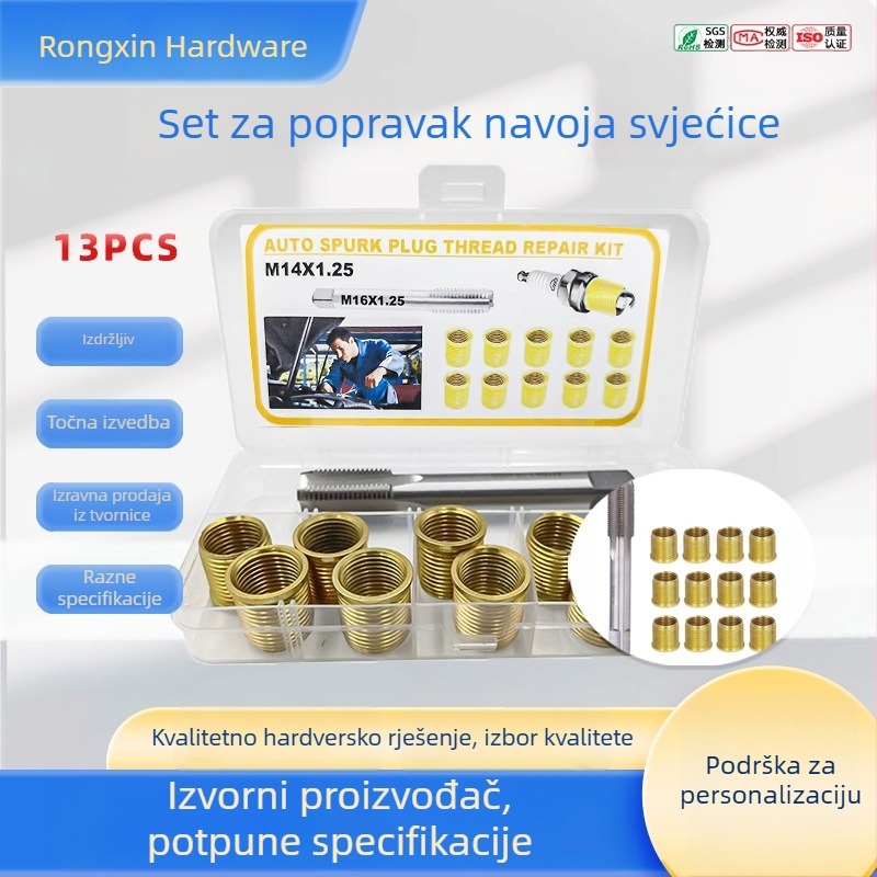 13-dijelni set za popravak navoja svjećice, cinkani premaz