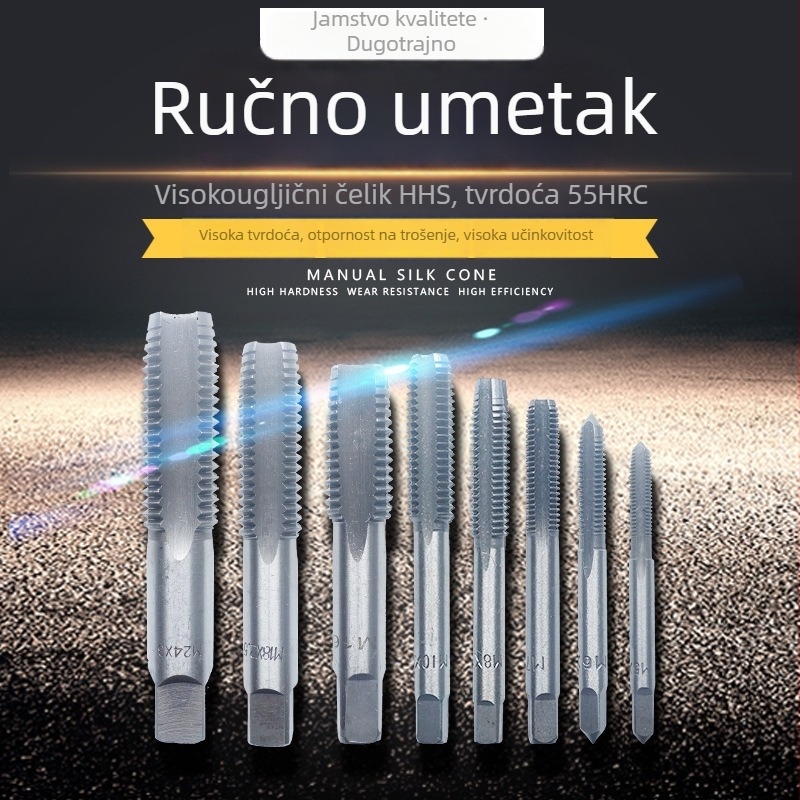 Hand taps set, metric coarse-thread, straight-flute, M3–M12, hardened and ground for through-hole tapping