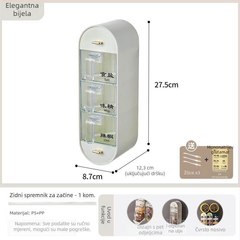 Hongxi plastični stalak za začine za kuhinju, zidni set s posudama za začine