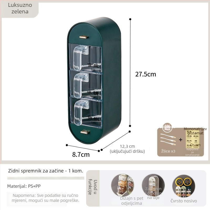Hongxi plastični stalak za začine za kuhinju, zidni set s posudama za začine