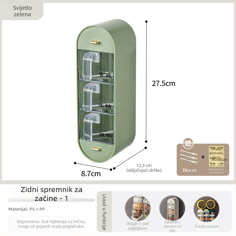 Hongxi plastični stalak za začine za kuhinju, zidni set s posudama za začine