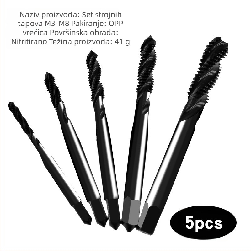 Spiralni zavrtni alat za strojeve, HSS, M3-M12, GB standard, gruba navoja, preciznost H2
