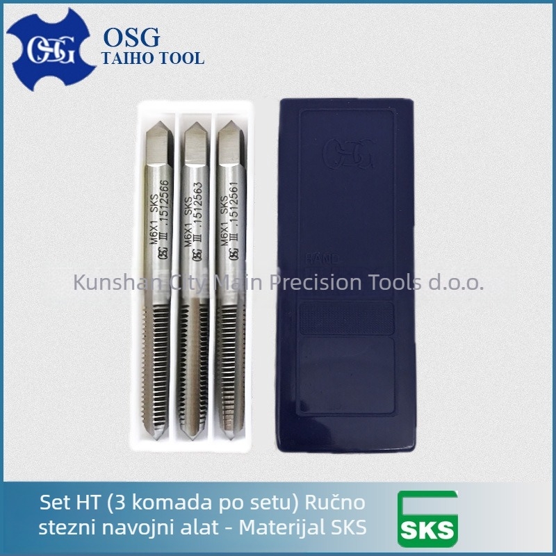 OSG ručni taps set, 3 dijela, s ravnim utorom, SKS materijal, grub navoja, preciznost JIS3