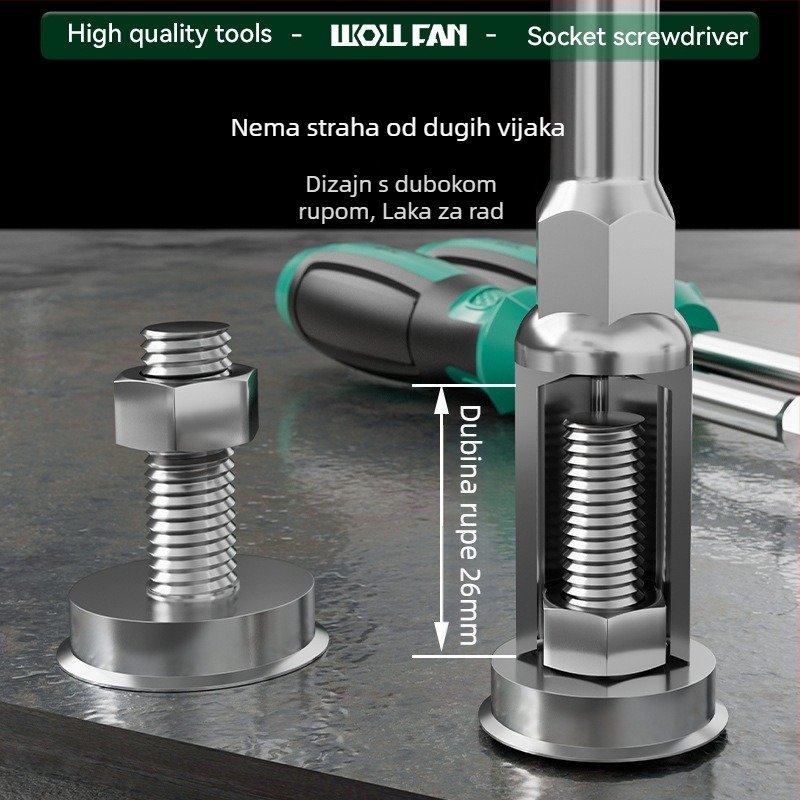 Walfan set šesterokutnih utičnica i odvijač s produženim alatima – krom-vanadij čelik, 0,3 kg, puni set, uključene utičnice za matice