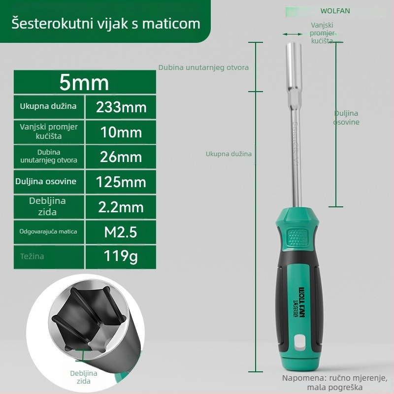 Walfan set šesterokutnih utičnica i odvijač s produženim alatima – krom-vanadij čelik, 0,3 kg, puni set, uključene utičnice za matice