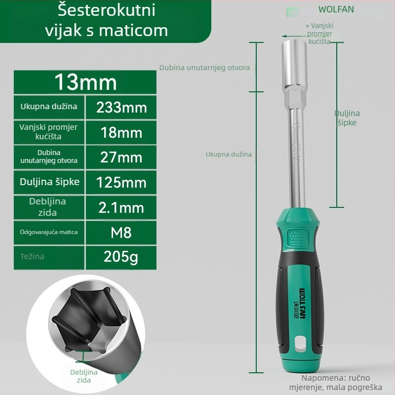 Walfan set šesterokutnih utičnica i odvijač s produženim alatima – krom-vanadij čelik, 0,3 kg, puni set, uključene utičnice za matice
