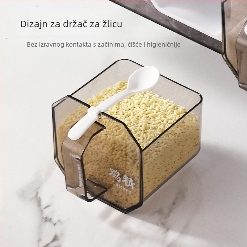 Plastični zidni organizator za začine s ladicom za pohranu soli i MSG, set posuda za začine, skandinavski stil
