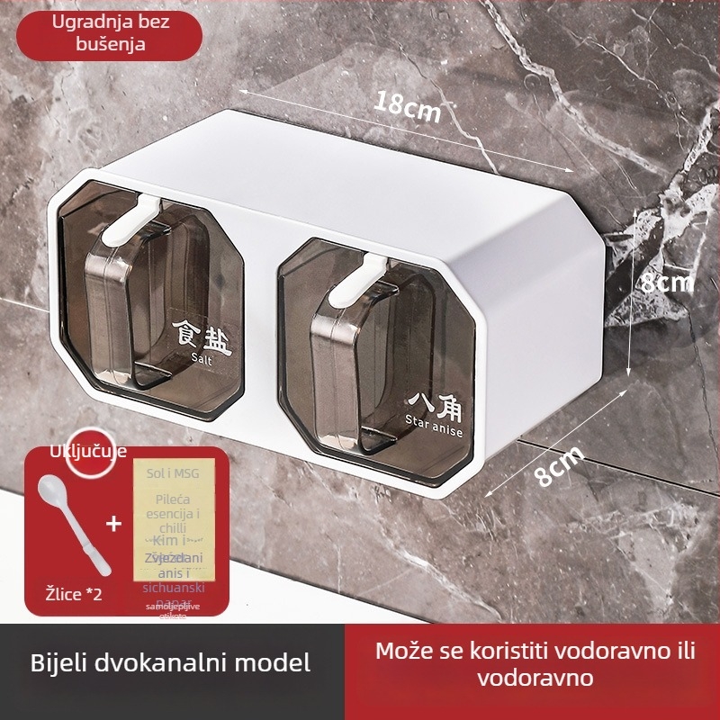 Plastični zidni organizator za začine s ladicom za pohranu soli i MSG, set posuda za začine, skandinavski stil