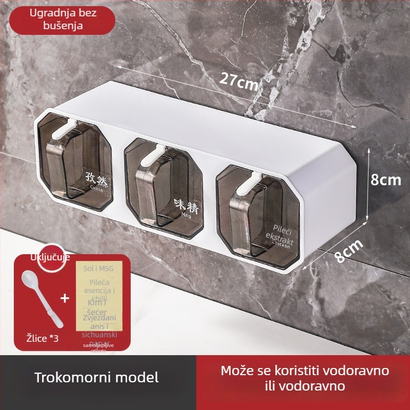 Plastični zidni organizator za začine s ladicom za pohranu soli i MSG, set posuda za začine, skandinavski stil